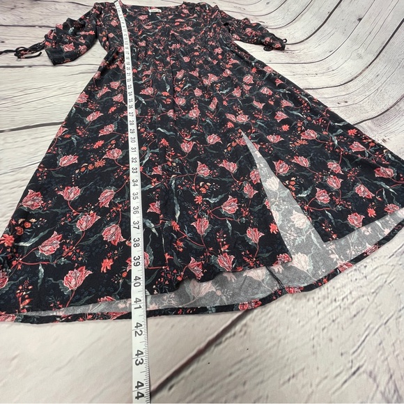 INCA HERITAGE Shallis v-neck floral midi summer dress drawstring sleeves size L - Picture 11 of 14